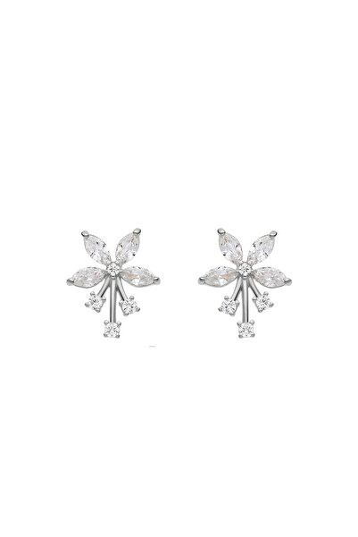 Lisa&Co. Cercei Argint Flower Spark Argint placat cu rodiu / Zircon / Alb