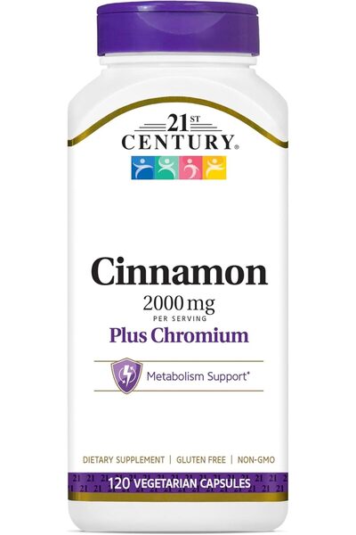 21st Century Cinnamon Plus Chromium Dietary Supplement, 2000mg, 120 Vegetable...