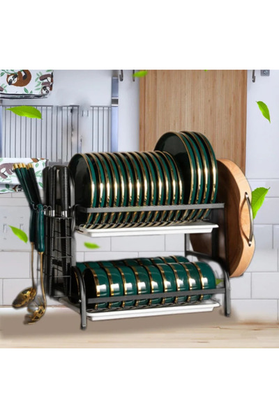 OEM 2-tier kitchen dish dryer, organizer for plates and cutlery, metal and du...
