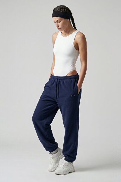 Woneagle Kadın Lacivert Oversize Rahat Kesim Yüksek Bel Lastikli Paça Jogger ...