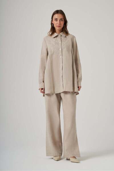 Nuss 1073 Embroidery Detailed Linen Set - Natural