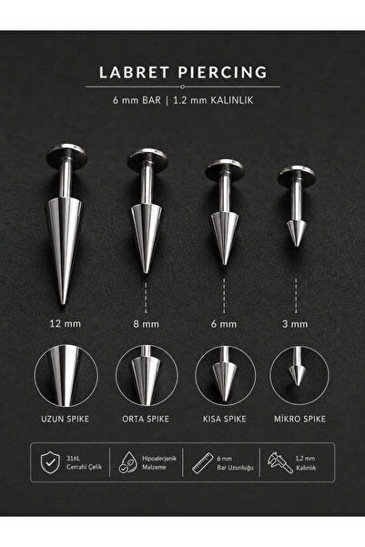 Karınca Piercing Spike Labret 6 mm Tragus Piercing Kulak Conch Flat Kıkırdak ...
