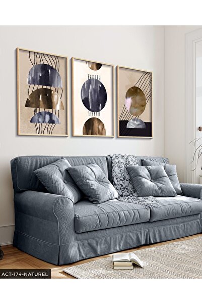 CeSht Circular and Linear Poster 3 Pieces Wooden Framed Painting Act