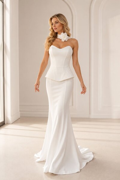 Rain and River Evening dress with neck flower accessory