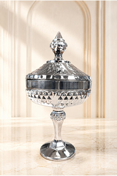 Royalis Series Glass Sugar Bowl with Silver Titanium Plated Lid & Presentation