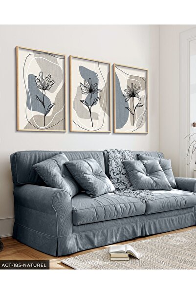 CeSht Linear Soft Flowers 3 Piece Wooden Framed Painting Act