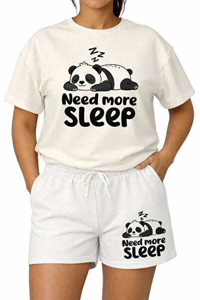 ALEYZA MODA Fashionable "Panda Sleep" Printed T-Shirt Sort Set for Women – Cu...