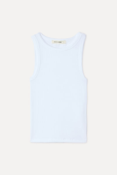 Mudo Women's White Fitted Crew Neck Tank Top