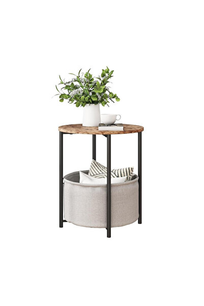 TodayShop Round Table with Textile Basket 40cm - 2in1 Storage Solution and Mo...