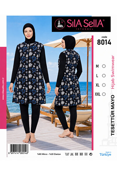 belpa Women's Patterned Full Covered Hijab Swimsuit Set Lycra Long Sleeve