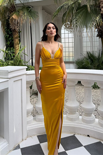 Sindimoda Aybeniz Taş İşleme Askılı Saten Abiye 1133