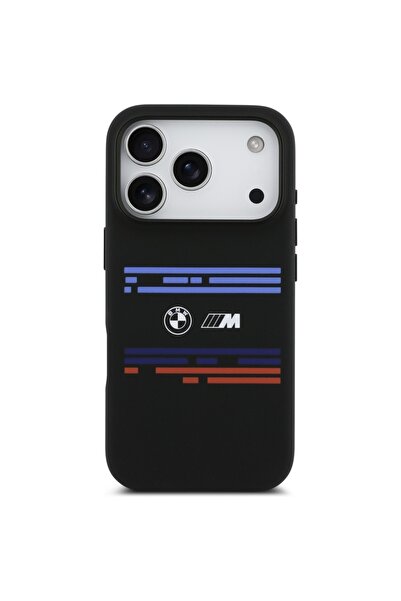 BMW Husă de silicon MagSafe cu linii orizontale pentru iPhone 17 Pro - Negru
