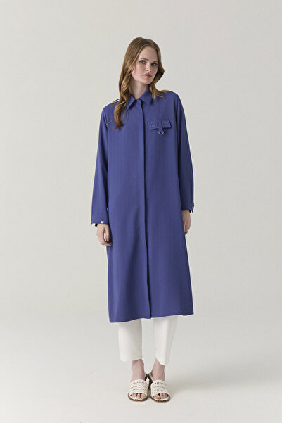 Zühre Ring Detailed Hidden Button Violet Tunic 1428