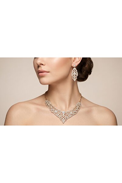 robel Luxury Gold Crystal Jewelry Set – Elegant Necklace, Earrings for Women