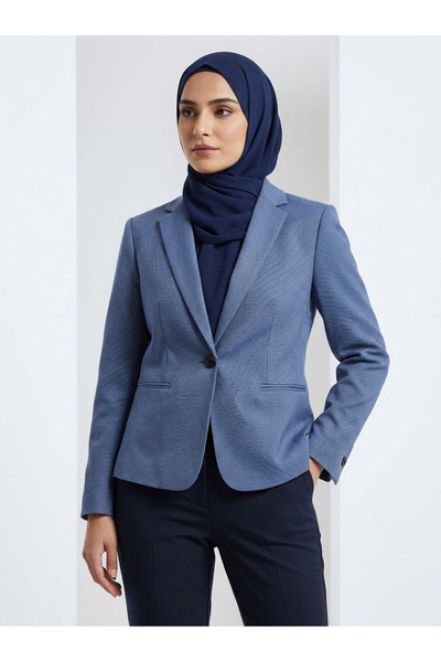 Finelook Women’s Dusty Blue Textured Blazer – Sophisticated Tailored Workwear