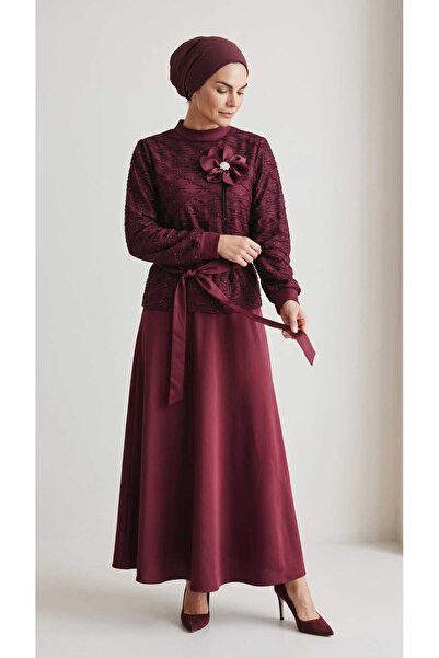 ECE GİYİM Women's Skirt Saten Mevlana Model Top with Lace Inside Lining and C...
