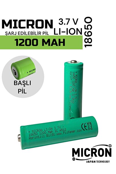 Micron 18650 Şarj Edilebilir Pil 3.7V 1200mAh Li-ion Başlı Pil (1 Adet)