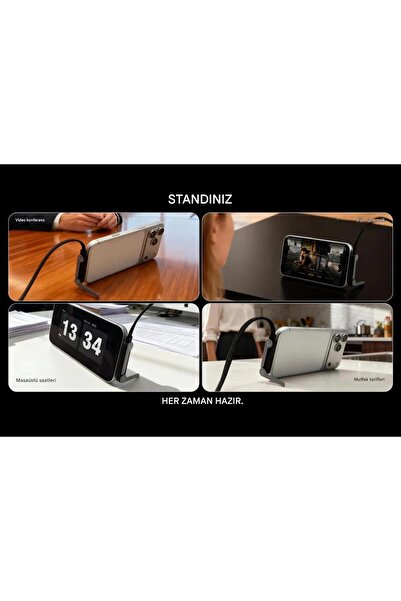 Asfal 240W Type-C Hızlı Şarj Kablosu Katlanabilir Telefon Standlı Örgülü 1.5M Data Kablosu