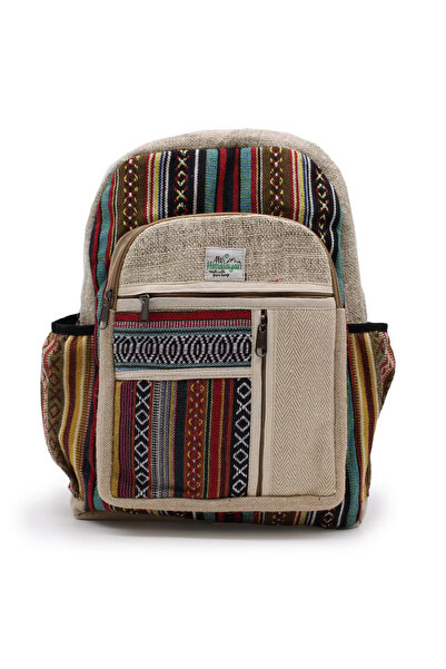 Ancient wisdom Rucsac Mare din Cânepă și Bumbac – Model Geometric 45cm x 30cm