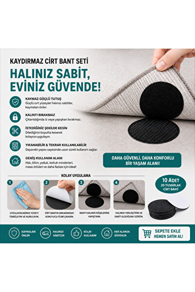 10 Adet Halı Kilim Minder Nevresim Örtü Kaydırmaz Cırt Bant Seti Yapışkanlı Halı Kaydırmaz Bant