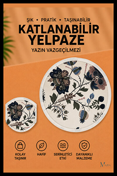MAZEN Bohem Botanik Desen Katlanabilir Yuvarlak Yazlık Taşınabilir El Yelpazesi