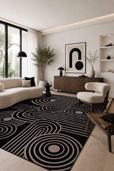 VOPTEKS Siyah Vizon Halı Salon Halısı Makinede Yıkanabilir Kaymaz Taban Halı