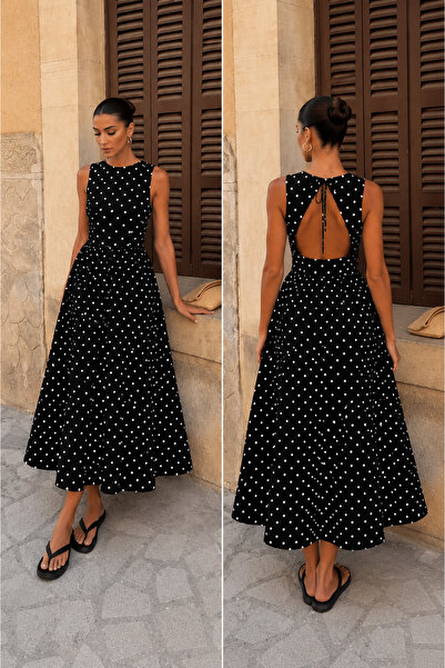 Perryes Women's Vintage Open Back Waist Seated Dress Polka Dot