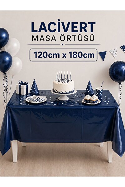 Sev-AL Balonları Lacivert Plastik Masa Örtüsü 120x180 cm Parlak Parti Sofra Ö...