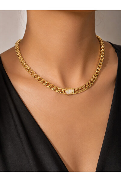 Selay Accessory Gold Chain Detailed Stone Necklace – 46 cm Stylish Design