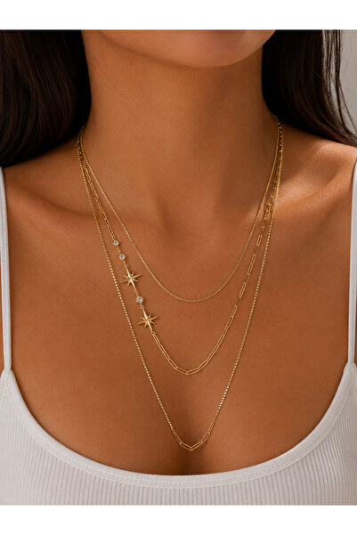 Girift Vintage Ekon 3-Piece Star Detailed Stone Necklace Set