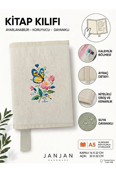 JANJAN DOĞAL KUMAŞ Kitap Kılıf,Yıkanabilir Kitap Kılıfı,Kitap Koruyucu,32x22 ...