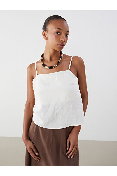 LC Waikiki Peak New Season Square Neck Rope Strap Modal Blend Crop Blouse
