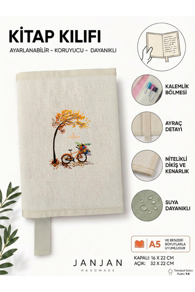 JANJAN DOĞAL KUMAŞ Kitap Kılıf,Yıkanabilir Kitap Kılıfı,Kitap Koruyucu,32x22 ...