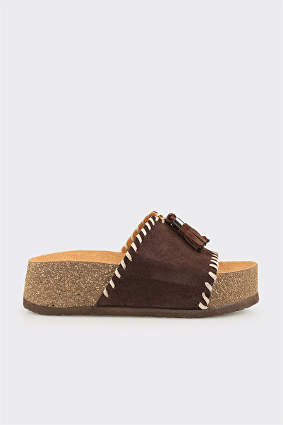 Elle Shoes Kahve Deri Kadın Günlük Terlik