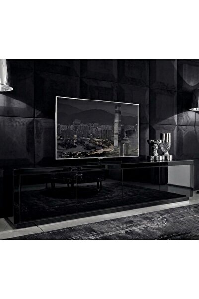 LUXURY VİLLA LUXURY KOMPLE SİYAH CAMLI 4 KAPAKLI TV SEHPASI GENİŞLİK 193 CM D...