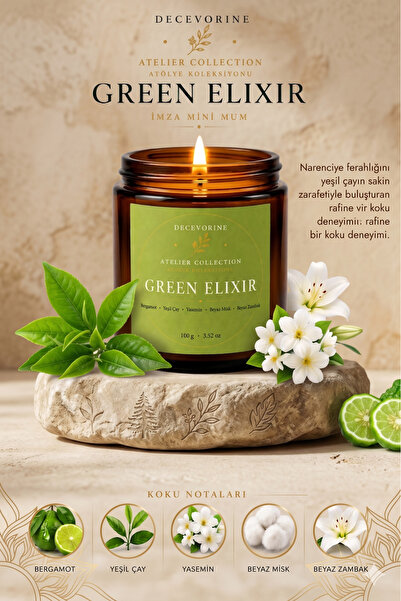 Decevorine Green Elixir Yasemin & Beyaz Zambak Aromaterapi Premium Kokulu Mum...
