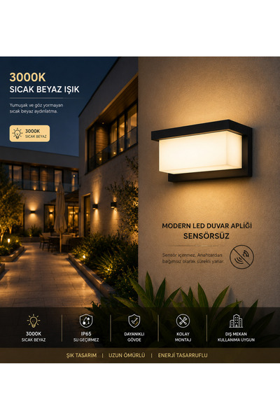 kialed Modern LED Duvar Apliği 3000K Sıcak Beyaz Dış Mekan Balkon Bahçe Aydın...