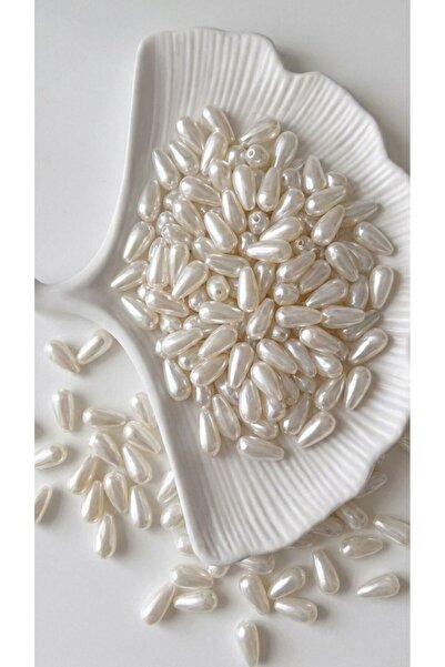 hobi dünyası evim 25 Adet 9x20 Mm Krem Renk Plastik Damla Model İnci Boncuk Ç...