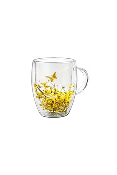 HEDİYE FİKRİ Double Walled Floral Mug 9X8 cm Transparent Decorative Mug
