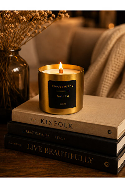 Decevorine Noir Oud Ahşap Fitilli Dekoratif Premium Kokulu Mum