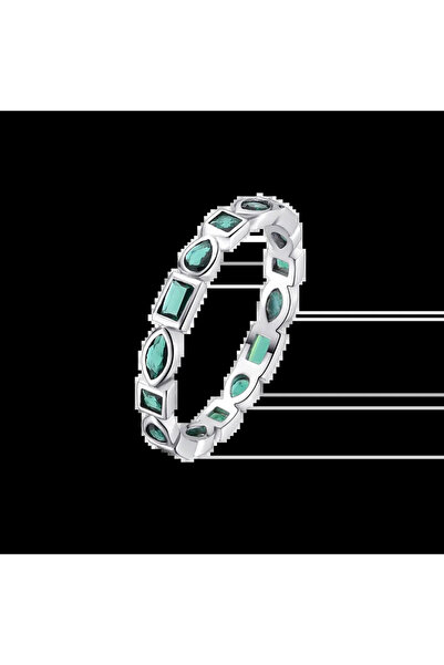 Lisa&Co. Inel Argint Mosaic Green 55 mm / Argint placat cu rodiu / Zircon verde