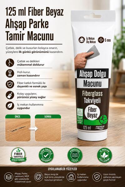 NZB Fiber Beyaz Ahşap Parke Tamir Macunu Mobilya Masa Dolgu Çatlak Çizik Gide...