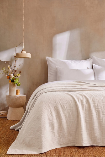 Tabu Home Pamuklu Dama Desen Tek Kişilik Pike Beyaz