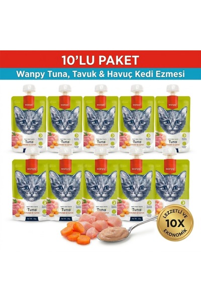 Wanpy Taze Ton Balıklı&Tavuklu 10'lu Kedi Et Ezmesi 90 gr