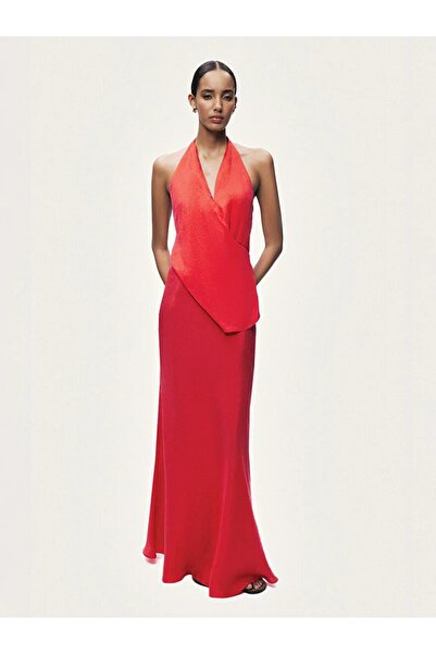 Nocturne ASİMETRİK DETAYLI HALTER YAKA MAXİ ELBİSE A