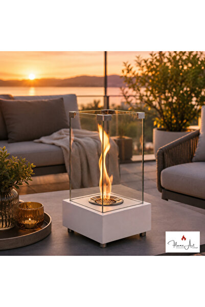 Flame Art Concept Spiral Alevli Bioethanol Şömine – Dekoratif Cam Korumalı Du...