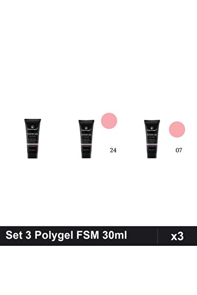FSM Set 3 Polygel 30ml - Nr.01 Clear, Nr.24, Nr.07 - Construcție Unghii