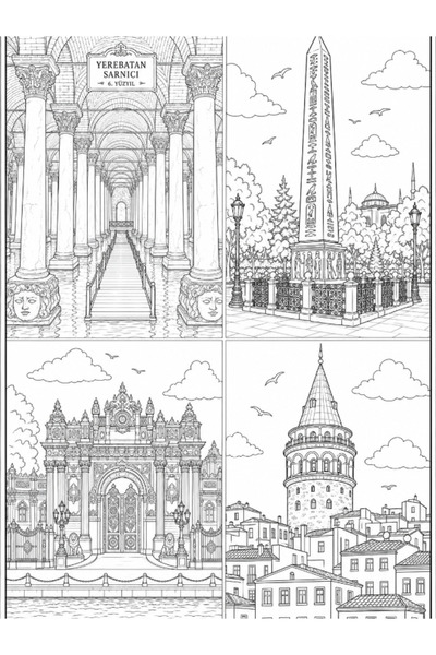 Pembe Yayınevi Mandala Boyama Kitabı - Yetişkinler İçin Rahatlatıcı Boyama Sayfaları - Renklerle İstanbul Turu