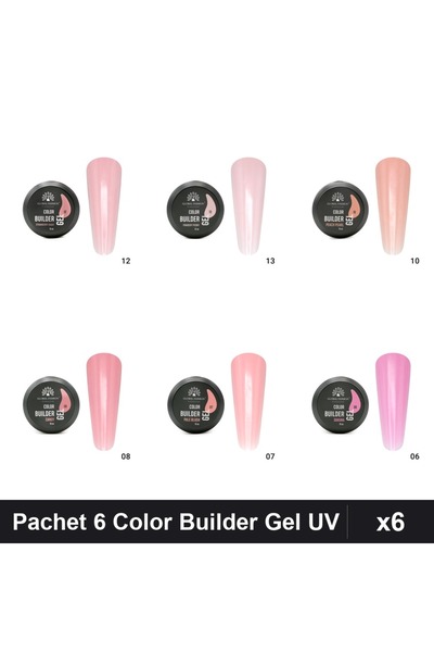 global fashion Pachet 6 Color Builder Gel UV 15g - Nr.06 Nr.07 Nr.08 Nr.10 Nr...