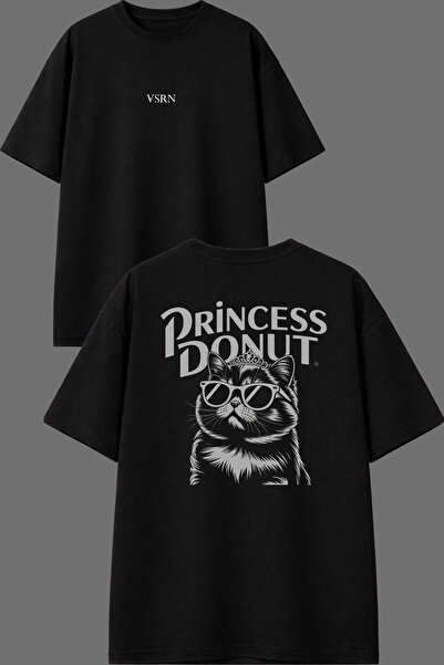 VSRN Princes Donut Design Front and Back Printed Black Oversize t Shirt